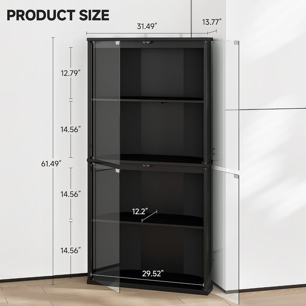 Corner Wine Bar Cabinet w/7 Color LED Lights & Human Body Sensor, 4-Tier Tall Home Liquor Coffee Bar Cabinet with Tempered Glass Doors,Curved Profile Design, Alcohol Cabinet Storage for Living Room