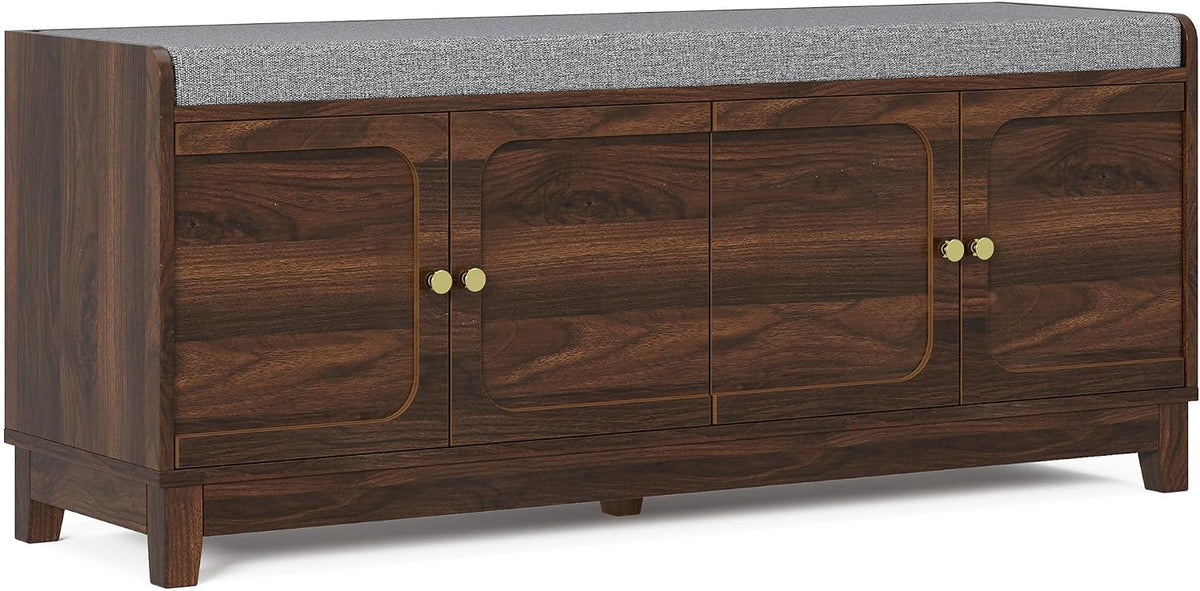 2-Tier Shoe Storage Bench, Entryway Bench w/Thickened Padded Seat Cushion
