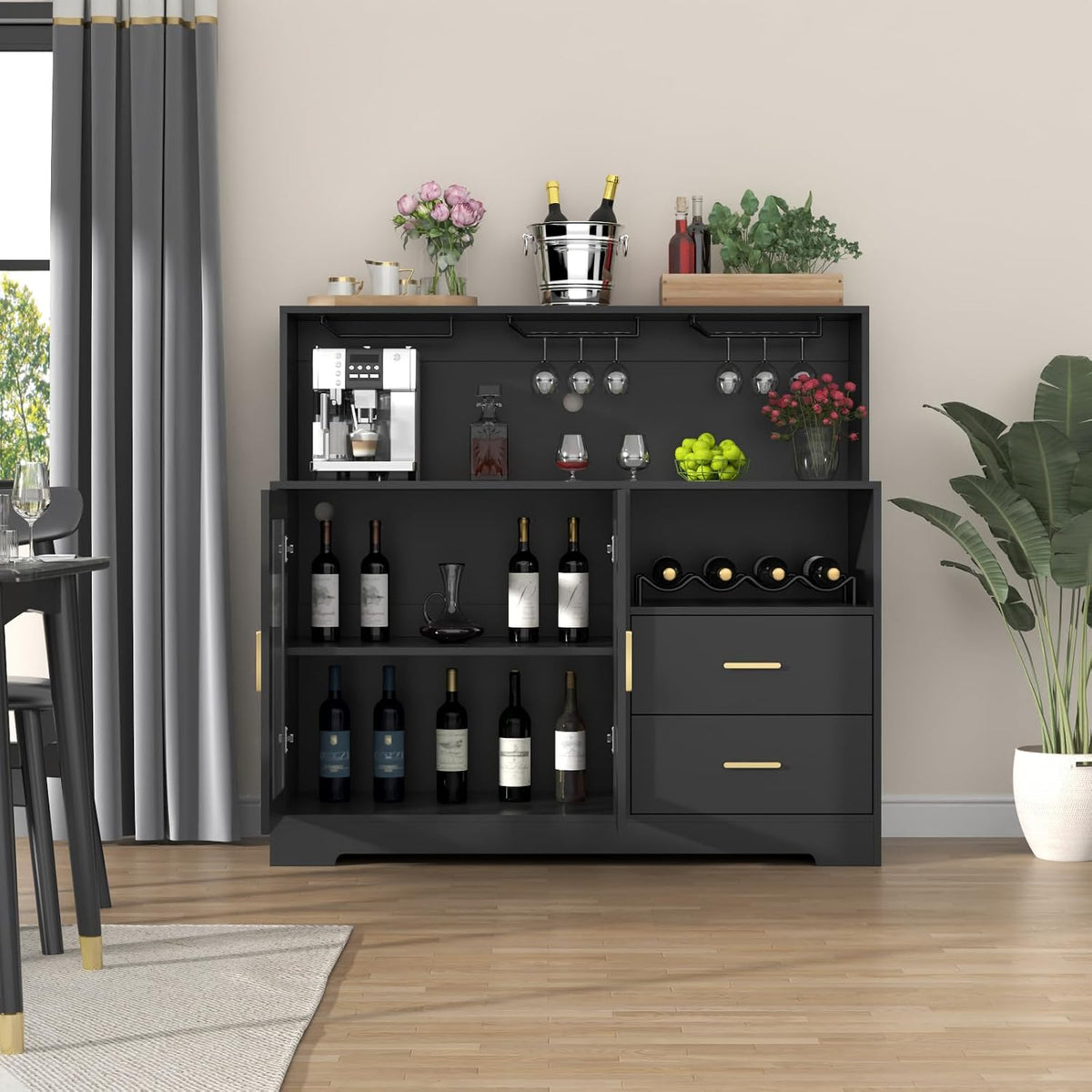 Gyfimoie Modern Bar Cabinet with LED Lights & Drawer,Coffee Bar Station
