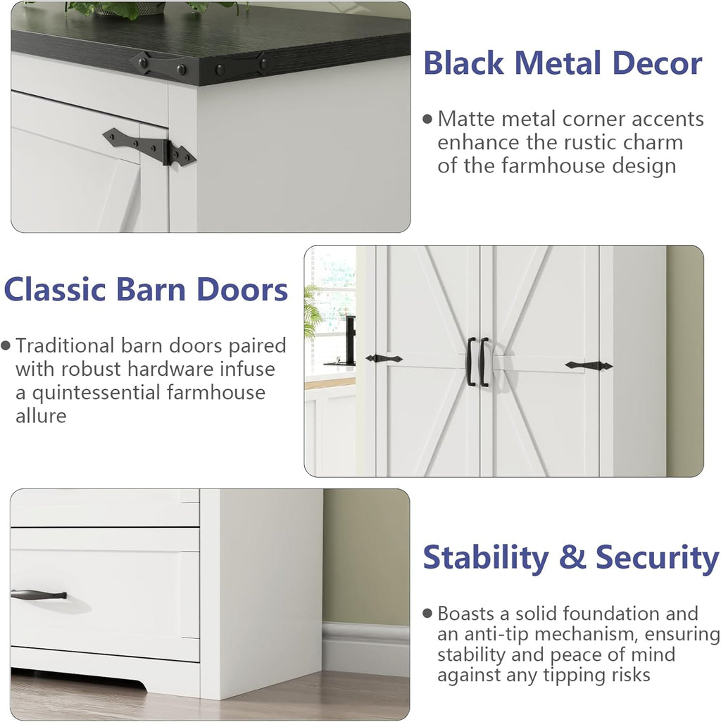 Loomie 71" Tall Farmhouse Kitchen Pantry with Sensor Light & Adjustable Shelves, Large Storage Cabinet with 2 Drawers & Adjustable Shelves, Rustic Wood Cupboard for Dining Room,Bathroom, Living Room