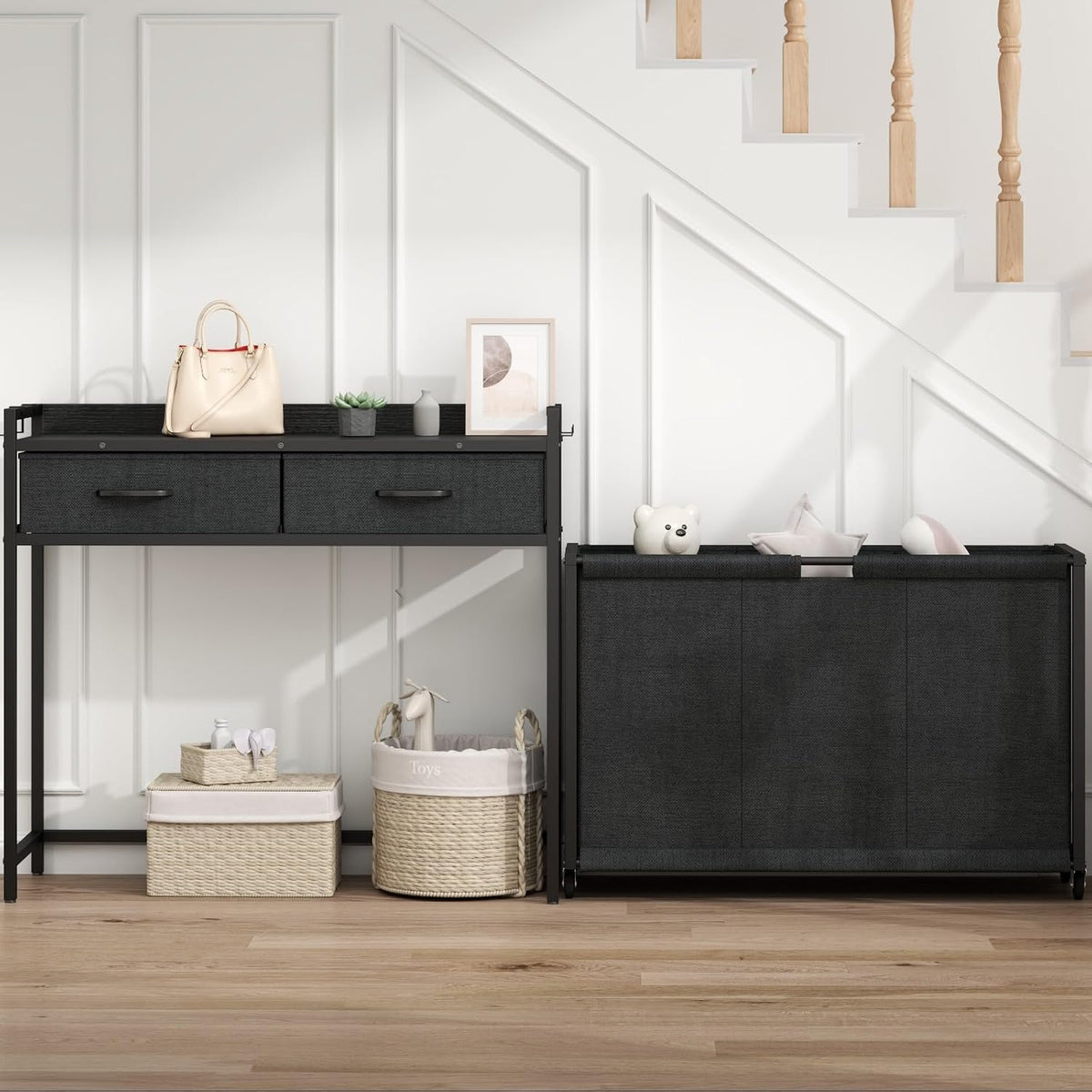 Loomie Laundry Hamper Laundry Basket with 3 Section Pull-Out Rolling Bags, Laundry Sorter for Organization and Storage with 2 Pull-Out Drawers for Laundry Room