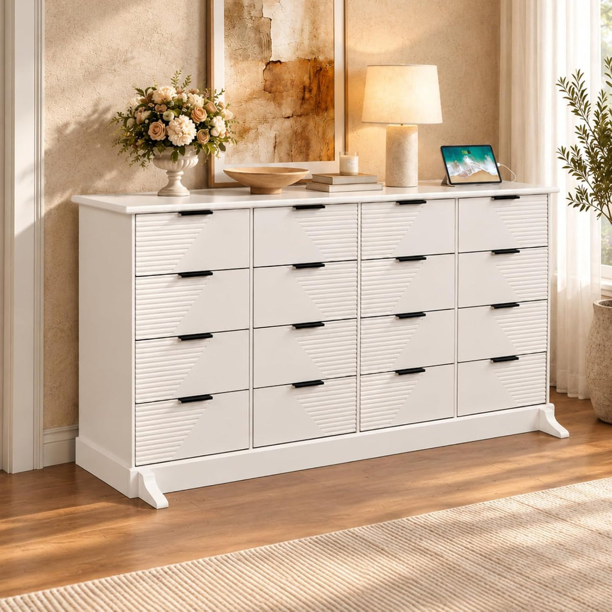 Loomie 16-Drawer Dresser for Bedroom, 63-Inch Wide White Dresser