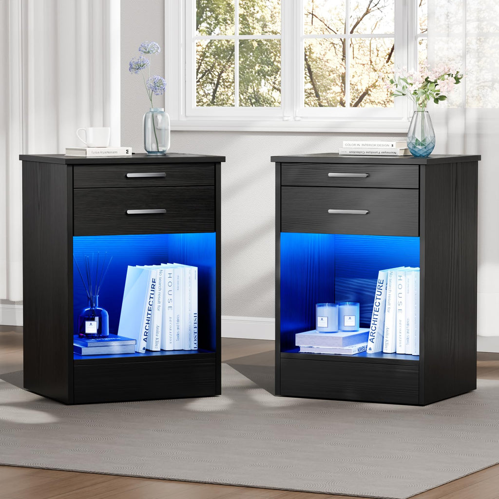 Loomie Black Nightstand with RFID Lock Cabinet & Wireless Charging Station