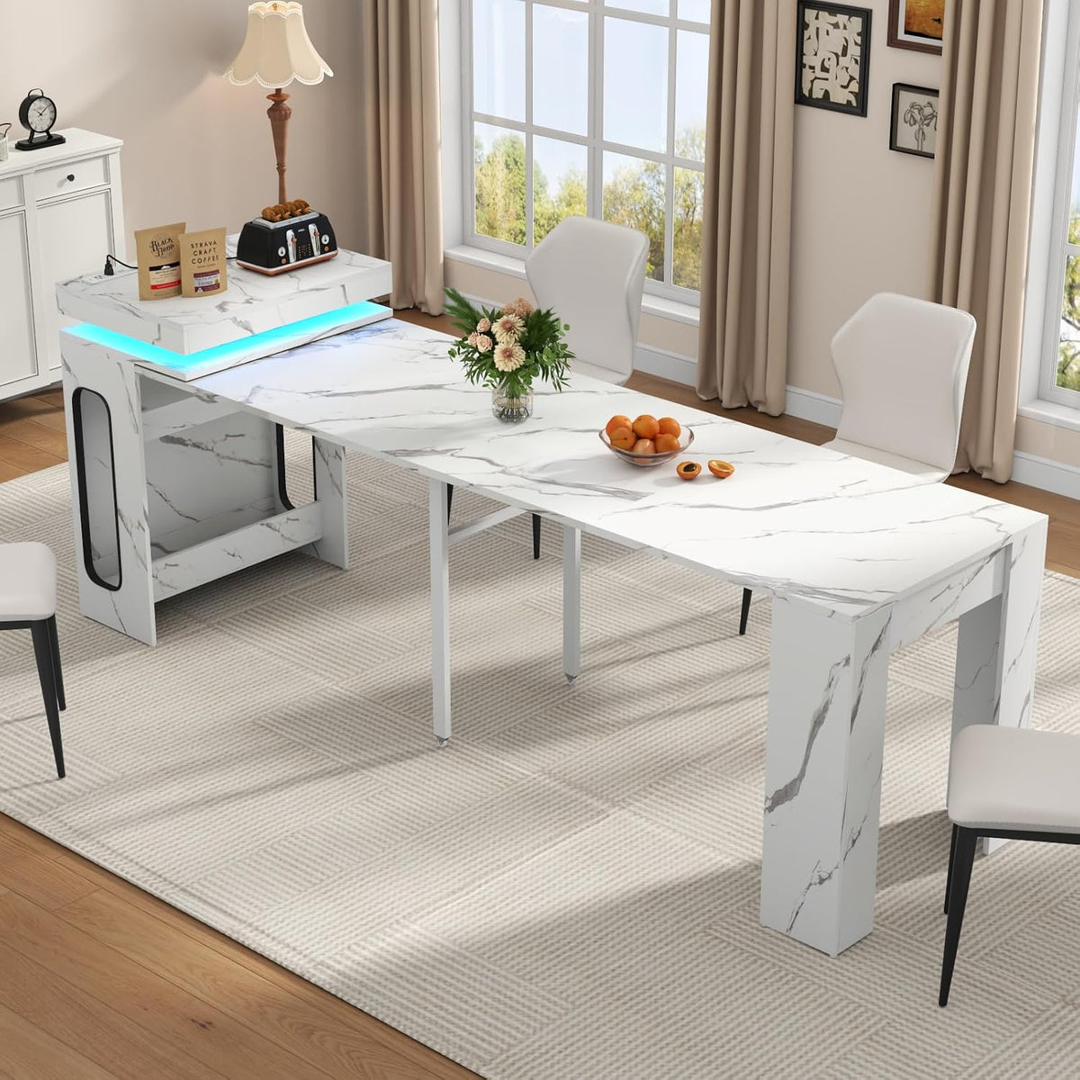 Expandable Room Dining Table with Power Outlet, Space-Saving Dining Table