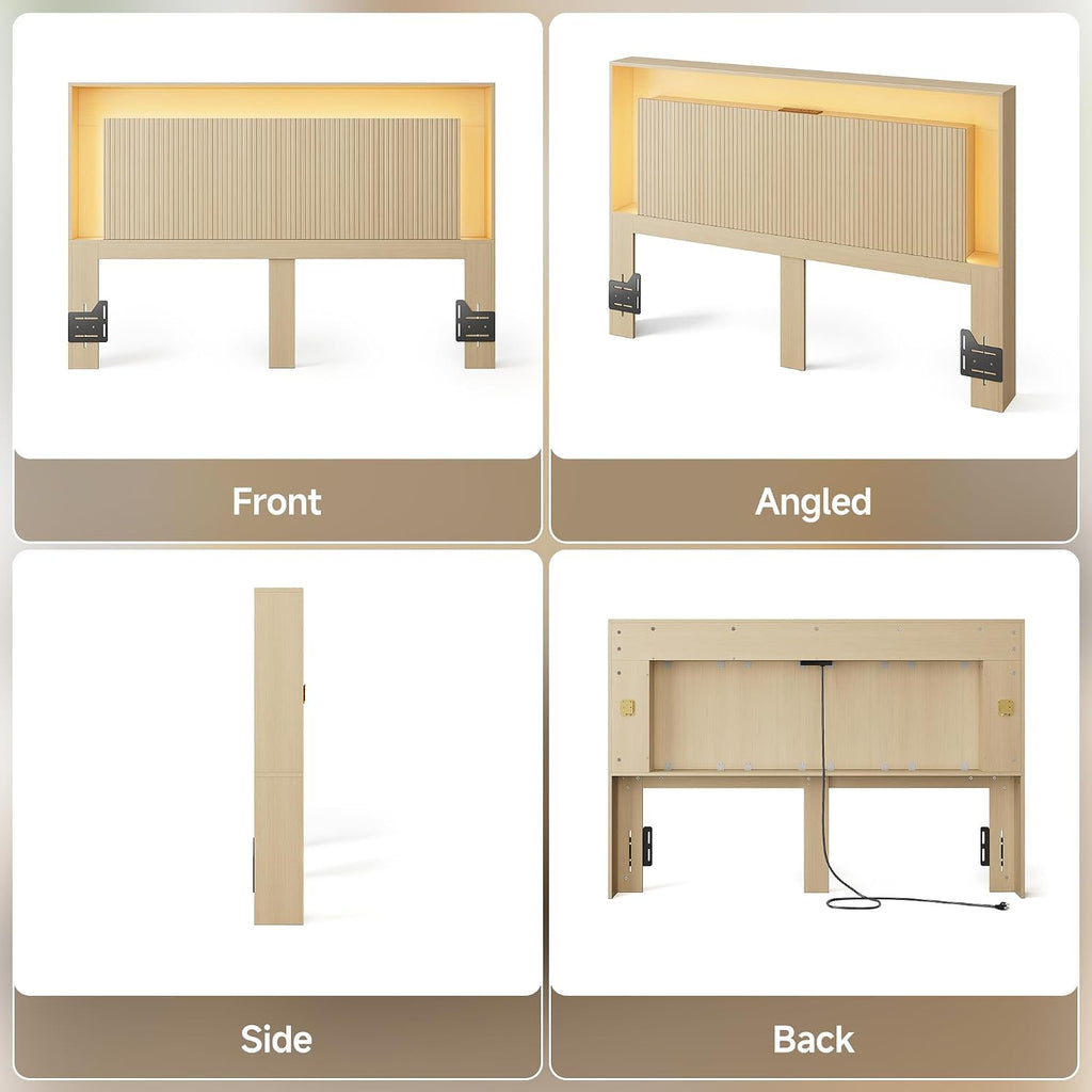 Queen Size Headboard Only w/Storage,Headboard w/Charging Station &LED Light