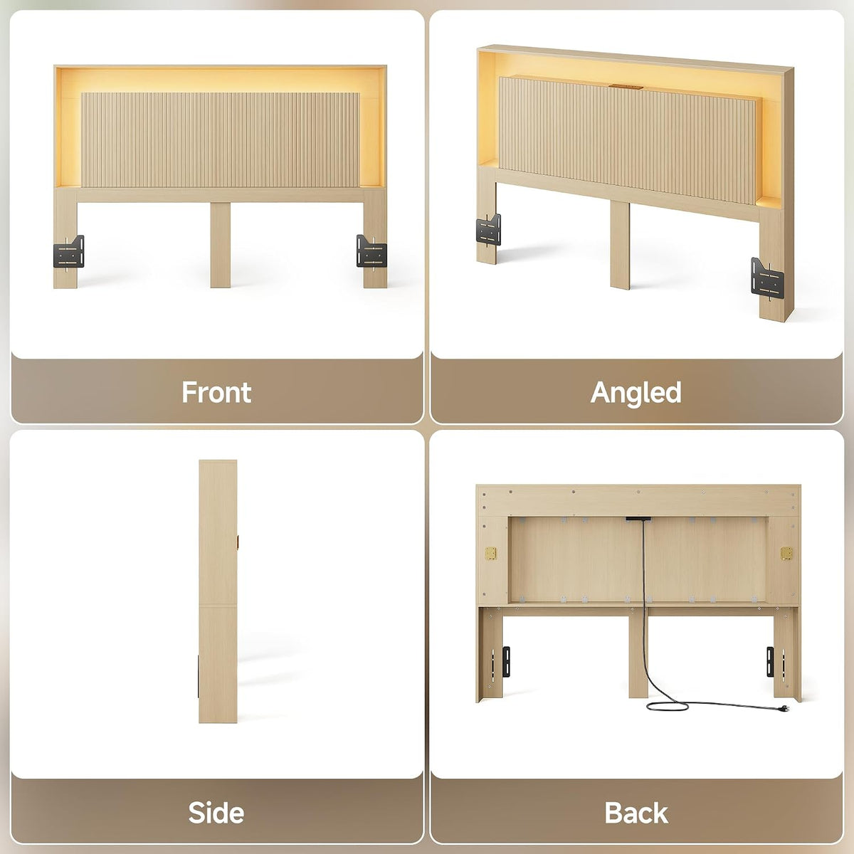 Queen Size Headboard Only w/Storage,Headboard w/Charging Station &LED Light
