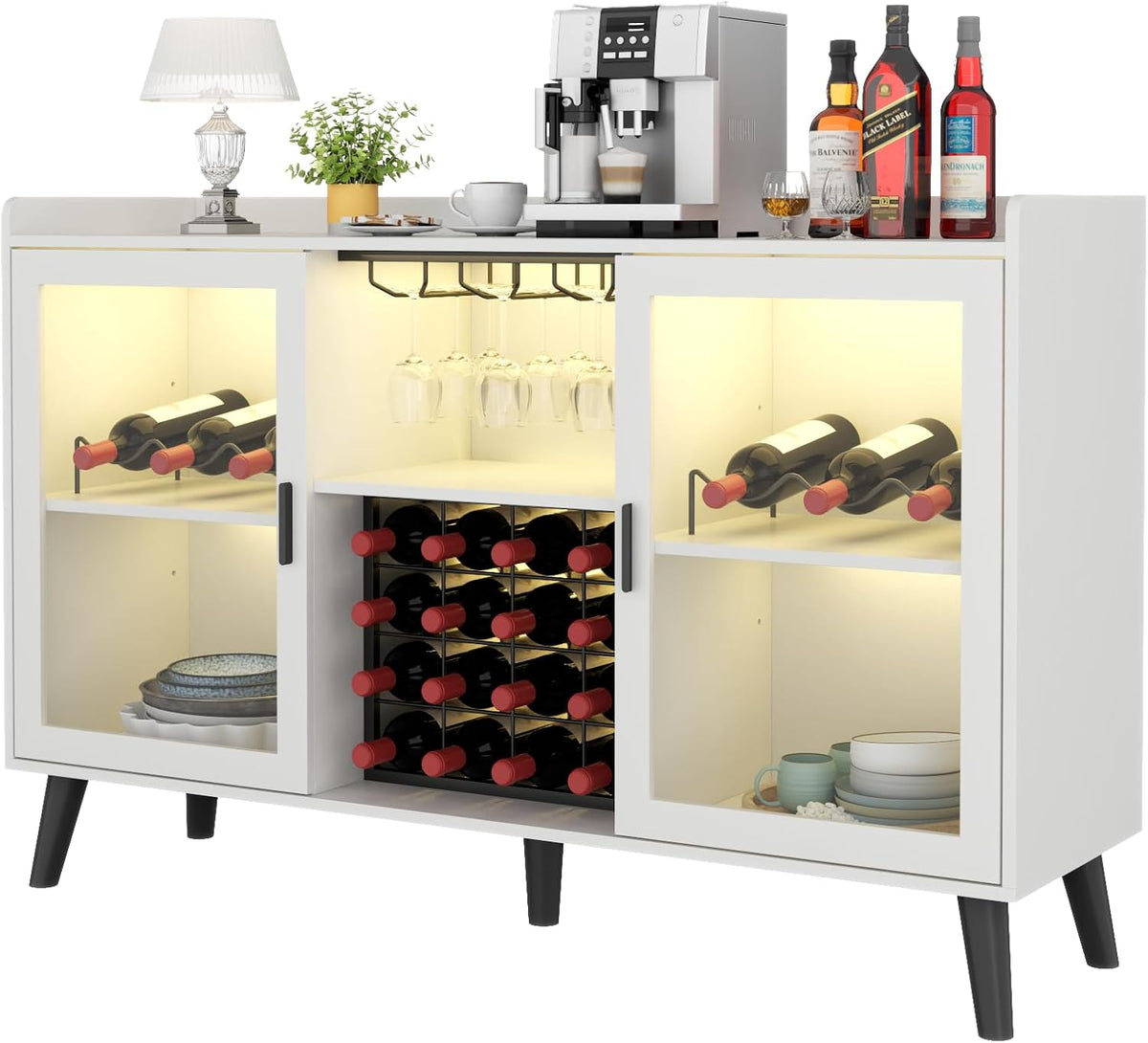 Wine Bar Cabinet with Led Light, Home Coffee Cabinet with Wine & Glass Rack
