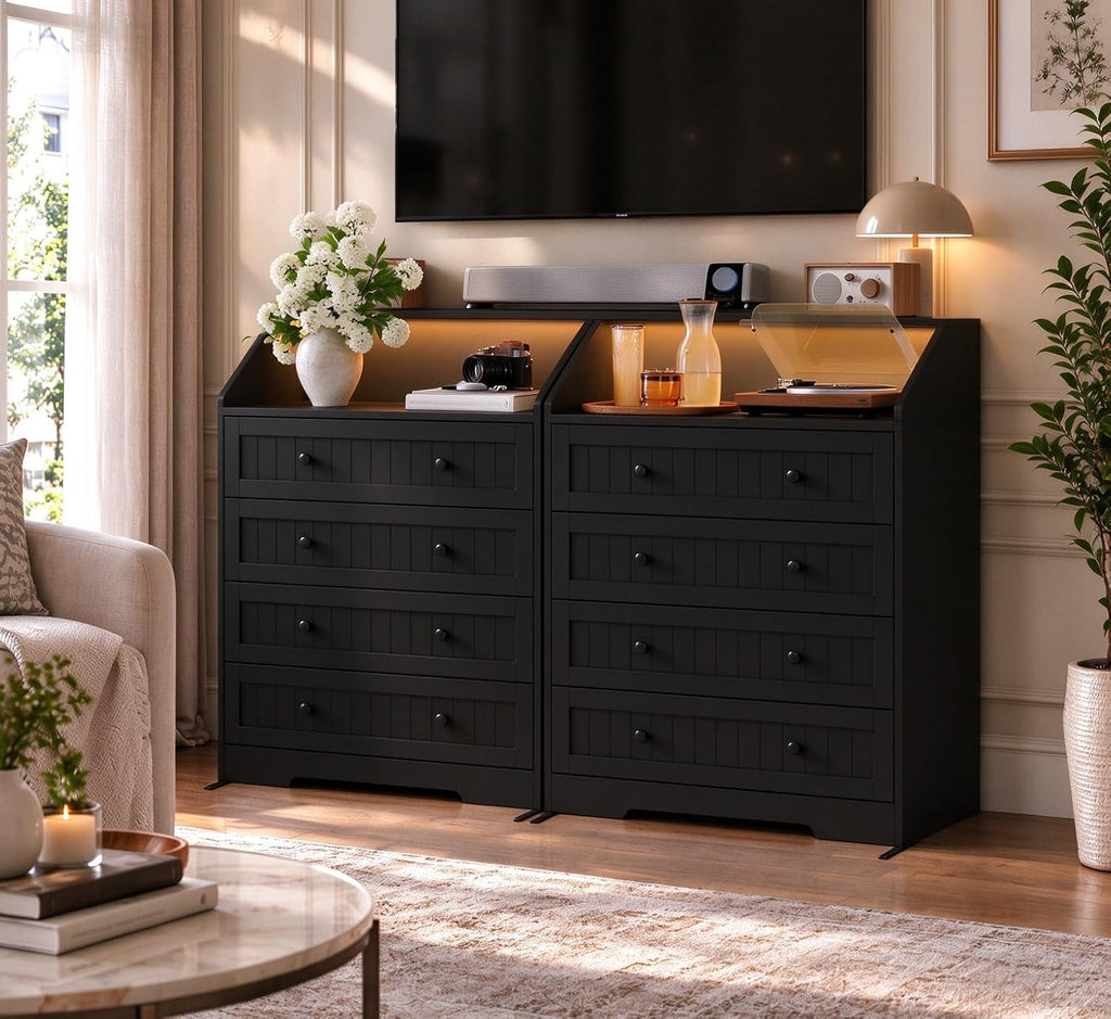 4 Drawer Dresser Bedroom,Chest of Drawers with Charging Station(Black)