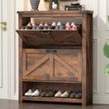 Loomie Farmhouse Shoe Storage Cabinet,Free Standing Shoe Organizer with 2 Flip Drawers, Narrow Modern Slim Hidden Shoe Cabinet with Doors & Cubby for Entryway, Vintage Brown