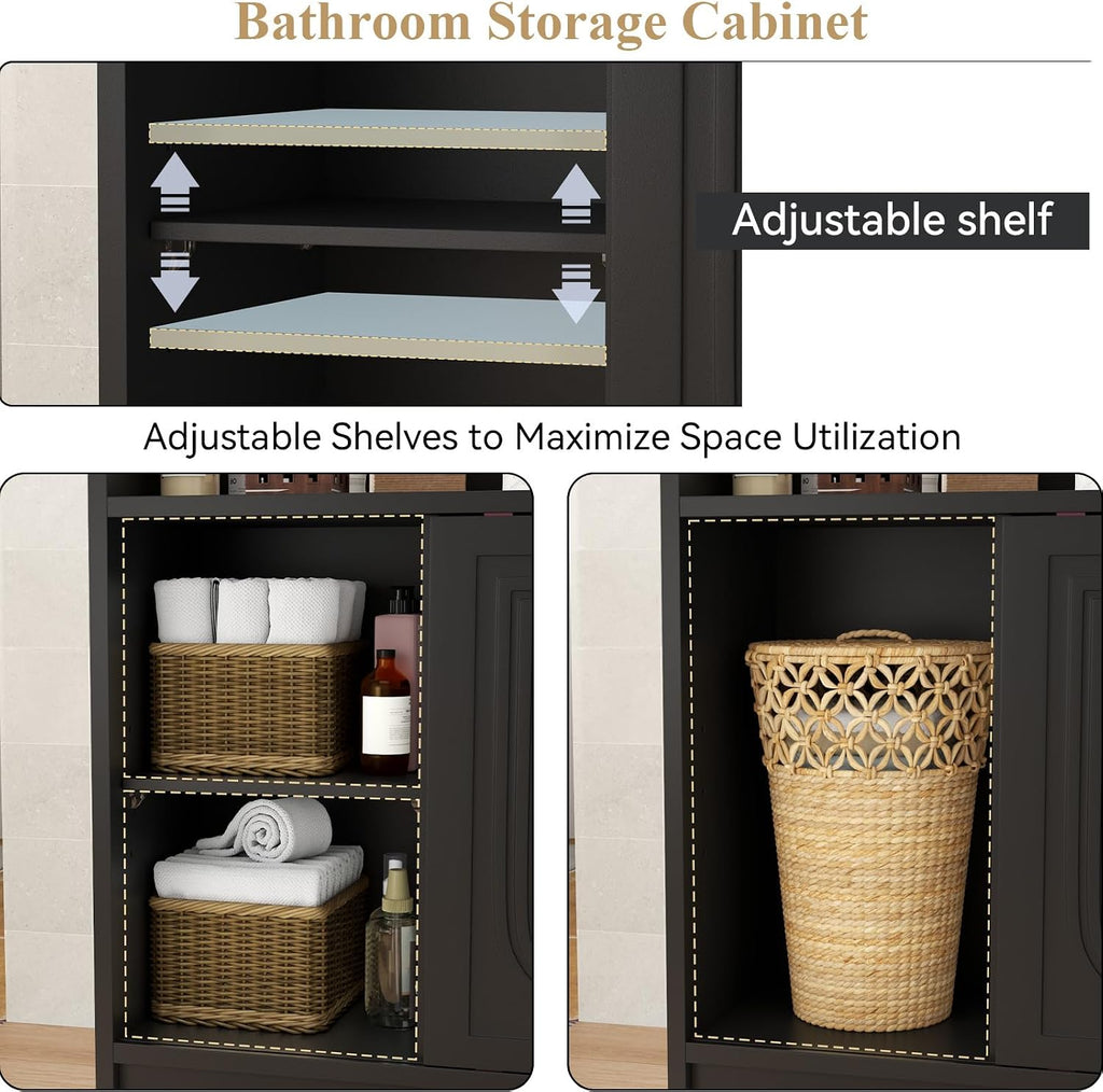 Freestanding Bathroom Storage Cabinet with 3 Drawers & Sliding Door, Black