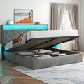 Loomie Queen Lift Up Bed Frame with Charging Station & LED Lights, Upholstered Bed with Button Tufted Wingback Storage Headboard, Hydraulic Storage, No Box Spring Needed, Wood Slats Support,Dark Grey