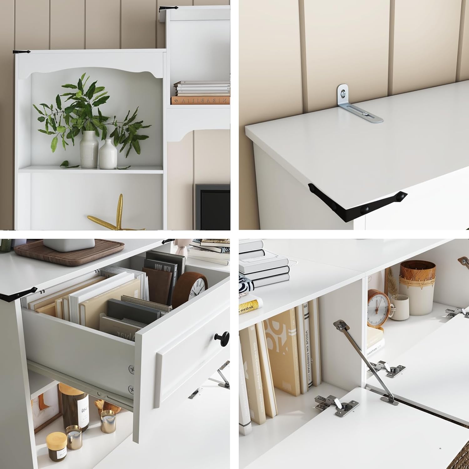 Loomie 104" W Wall Unit TV Stand with Storage for TVs up to 80", Large Farmhouse Wall Unit Entertainment Center with Bridge & Bookshelves, Tall TV Console Table Media Center for Living Room (White)