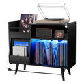 Loomie Upgraded Large Record Player Stand,Turntable Stand Shelf with with Power Outlet and LED Light,Vinyl Record Storage Cabinet Up to 350 Albums, Wood Record Player Holder Table for Living Room