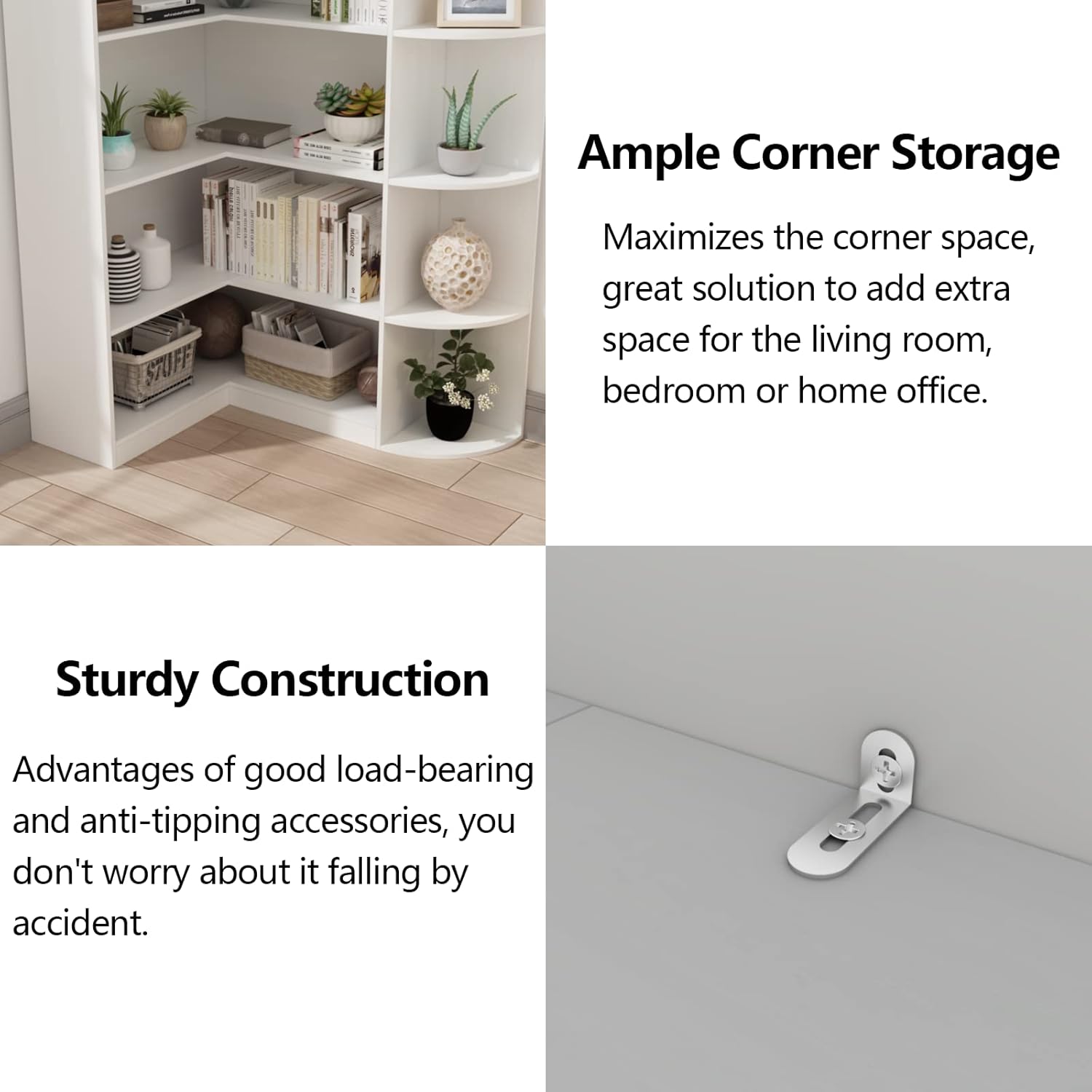 Loomie White Book Shelf, 6 Tiers Shelf Large Tall Corner Etagere Bookcase with Full Baffle, L-Shaped Modern Storage Display Industrial Bookshelves for Bedroom, Home Office, Living Room & Kitchen