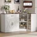 Loomie Corner Cabinet w/Charging Station, Kitchen Pantry Cabinet w/2 Tier Lazy Susan Turntable, Farmhouse Food Pantry w/Drawer & Doors & Adjustable Shelf, L-Shaped Sideboard for Dining Room (White)