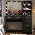 Loomie Vanity Desk with Lighted Mirror & Power Outlet, Makeup Vanity Table with 6 Drawers, 3-Tier Shelf, Vanity Dresser with 10 Lights in 3 Lighting Colors for Bathroom, Bedroom,Makeup Room, Black