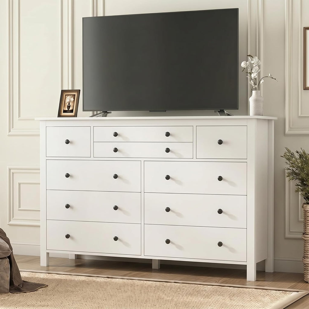 Loomie 10 Drawer Dresser for Bedroom, 47.2" Long Chest of Drawers with Deep Drawers, Modern Wooden Storage Dresser for Closet, 36.2" Tall Large TV Stand for Living Room, Hallway, Entryway (White)