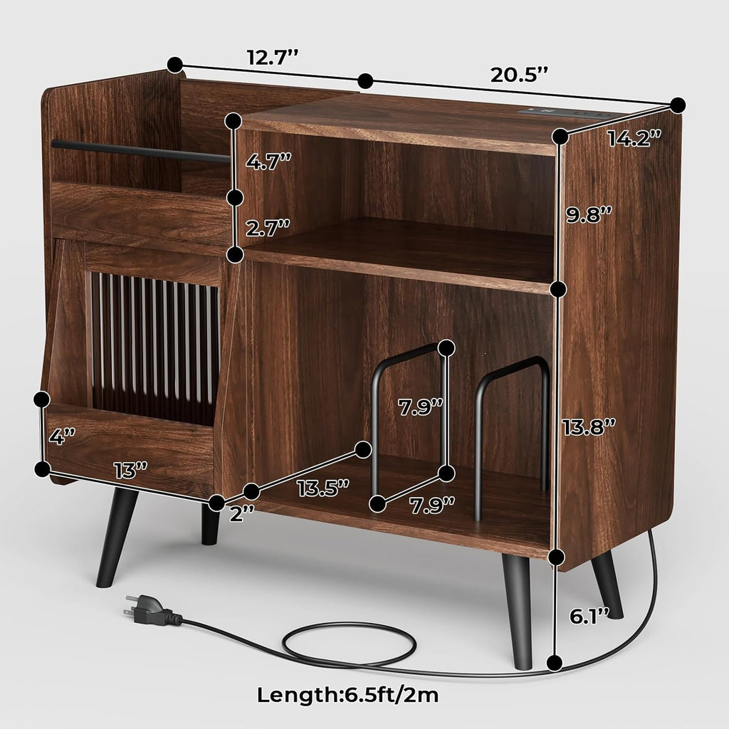 Loomie Upgraded Large Record Player Stand,Turntable Stand Shelf with with Power Outlet and LED Light,Vinyl Record Storage Cabinet Up to 350 Albums, Wood Record Player Holder Table for Living Room