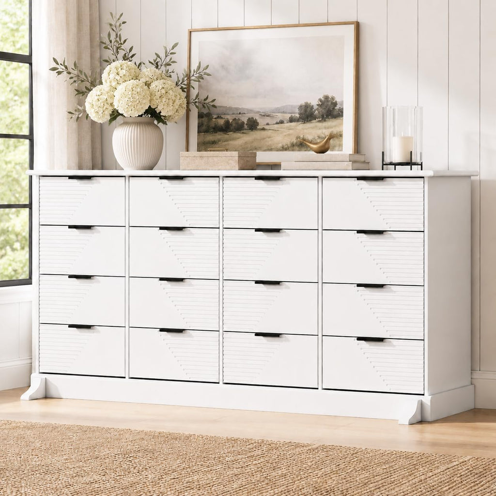 Loomie 16-Drawer Dresser for Bedroom, 63-Inch Wide White Dresser