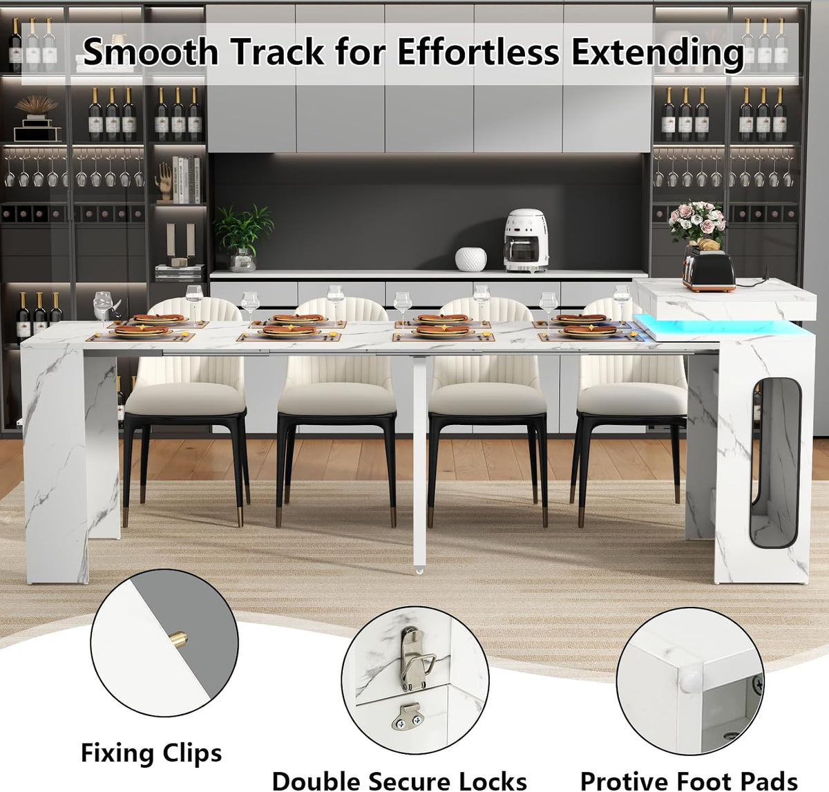 Expandable Room Dining Table with Power Outlet, Space-Saving Dining Table