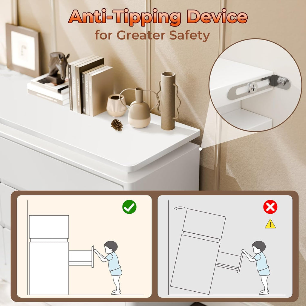 Loomie Upgraded 6 Drawer White Dresser for Bedroom, 47.2" Long Chest of Drawers with Charging Station & LED Lights, Wooden Storage Cabinet Dresser for Closet,Modern TV Stand with Deep Drawers