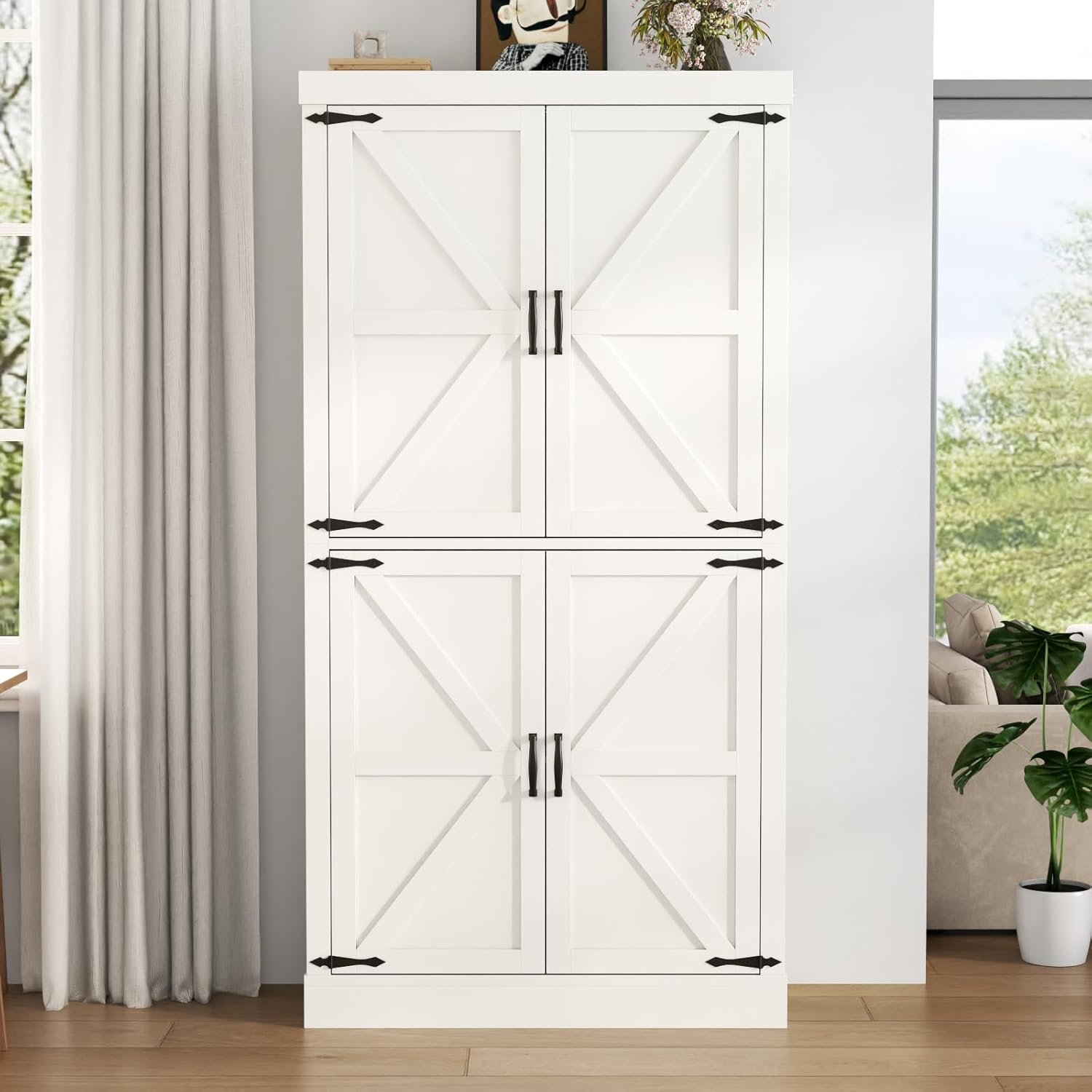 Farmhouse Kitchen Pantry Cabinet,69.1" Tall Kitchen Storage Cabinet with Adjustable Shelves,Modern Bathroom Storage Cabinets,Freestanding Floor Cabinets Cupboard for Living Room,Dining Room (White)