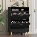 Loomie Shoe Storage Cabinet for Entryway, Free Standing Shoe Organizer with 2 Flip Drawers, Slim Narrow Hidden Shoe Rack Cabinet with Open Shelf, Shoe Cabinet for Hallway, Living Room (Off White)