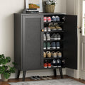 Loomie Rattan Shoe Cabinet, 6-Tiers Shoe Storage Cabinet for Entryway Hallway, 2 Door Accent Cabinet with Adjustable Shelves, 44" H Tall Sideboard Storage Cabinet Closet Living Room (Black)
