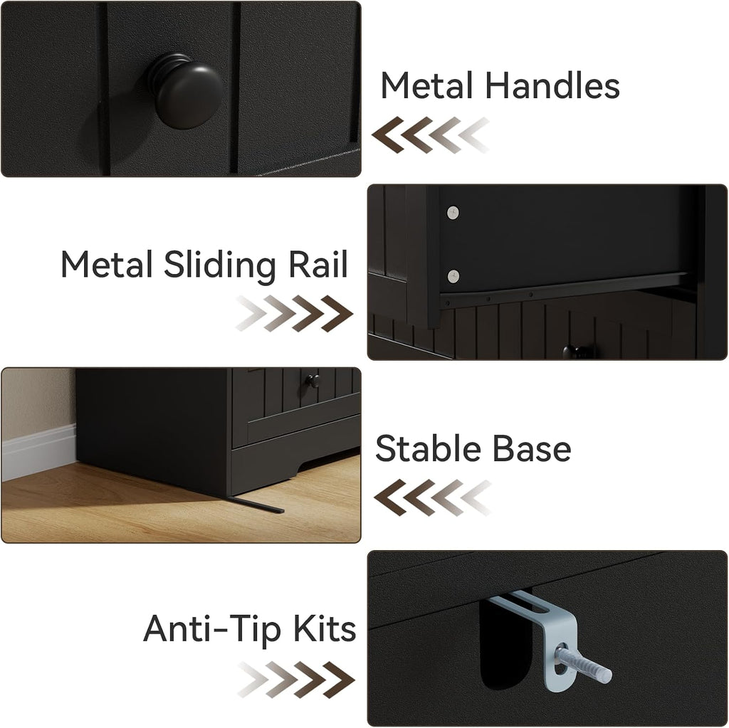 4 Drawer Dresser Bedroom,Chest of Drawers with Charging Station(Black)