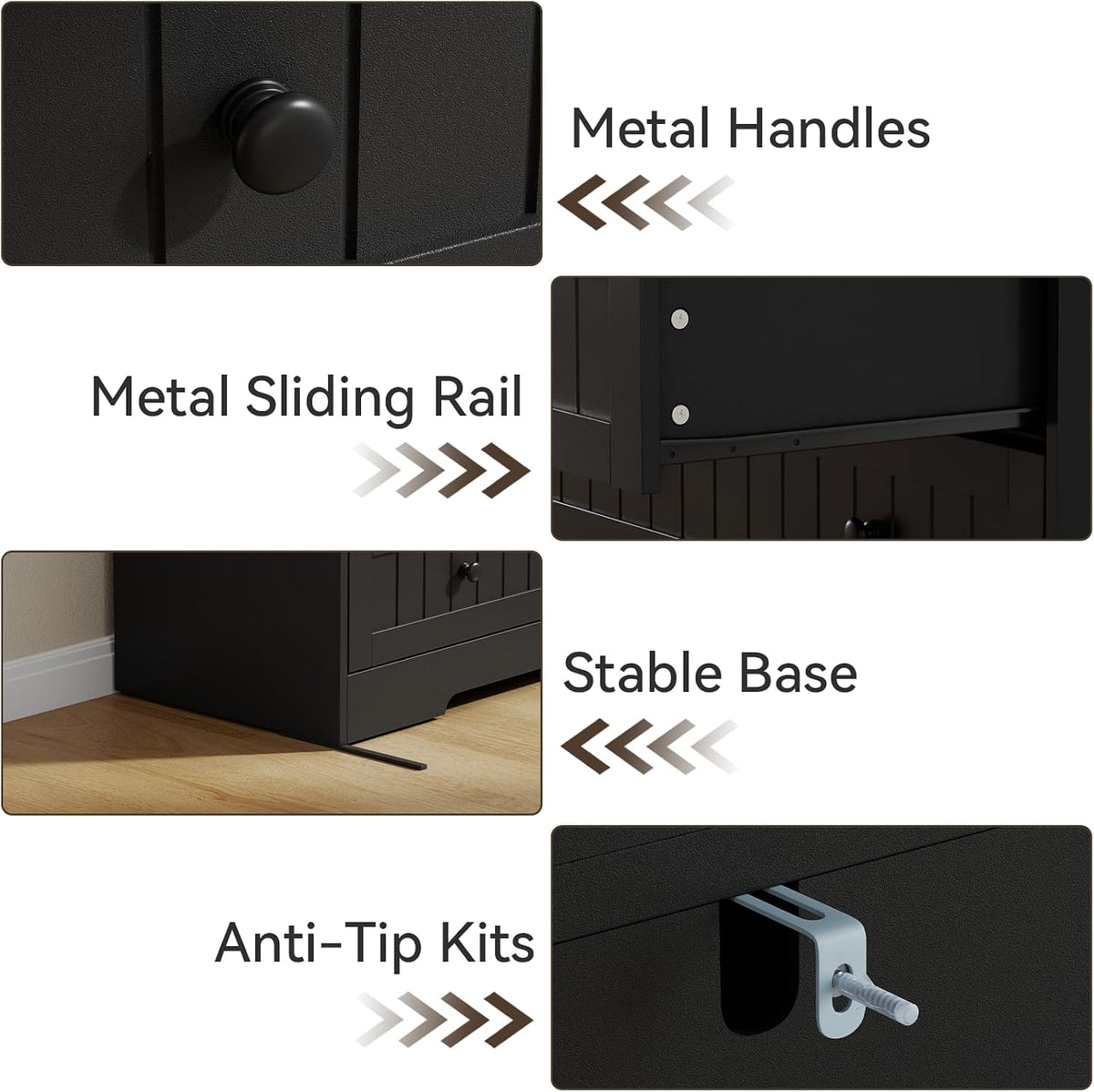 4 Drawer Dresser Bedroom,Chest of Drawers with Charging Station(Black)