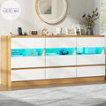 Loomie 9 Drawer Triple Dresser with Charging Station & Led Lights for Bedroom,Long 63" Dresser TV Stand for TVs up to 75",Wide Large Drawer Dressers Organizer with 3 Cubbies for Hallway, Light Wood