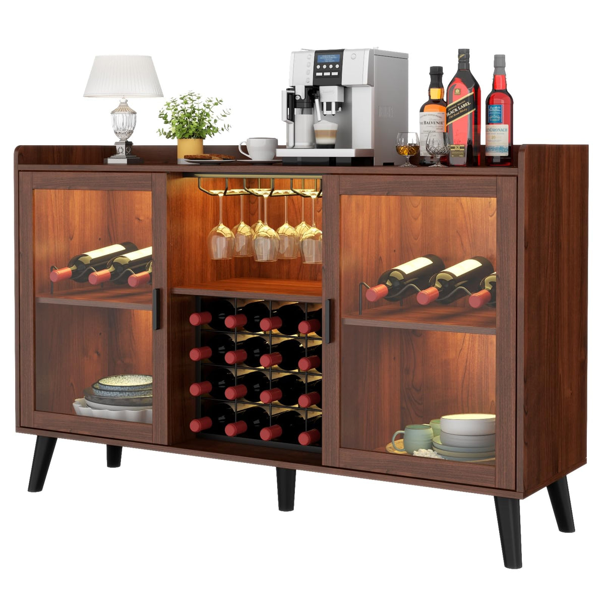 Wine Bar Cabinet with Led Light, Home Coffee Cabinet with Wine & Glass Rack
