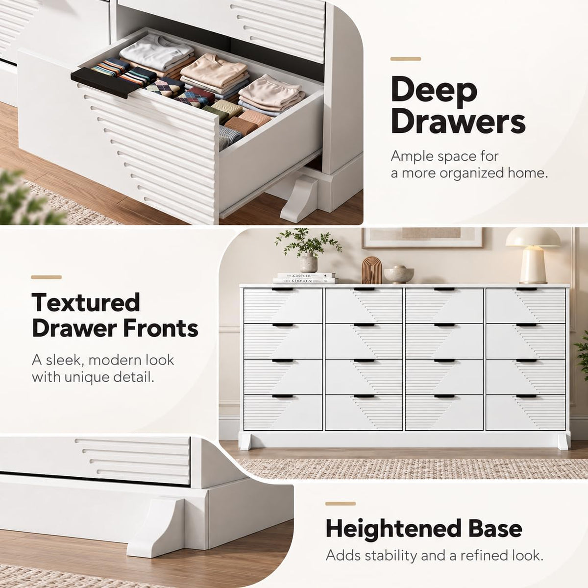 Loomie 16-Drawer Dresser for Bedroom, 63-Inch Wide White Dresser