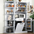 Loomie Kitchen Pantry Cabinet w/Tilt-Out Trash Storage & 5-Tier Side Shelves, Freestanding Huntch w/Microwave Stand, Glass Door & Adjustable Shelves,Cupboard w/Drawer for Dining Room, White