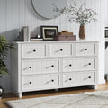 Farmhouse 7 Drawers Dresser for Bedroom, White Dresser Chest of Drawers, Wood Storage Dressers with Deep Drawers and Metal Handle, Wide Modern Dressers & TV Stand for Living Room, Closet, Hallway