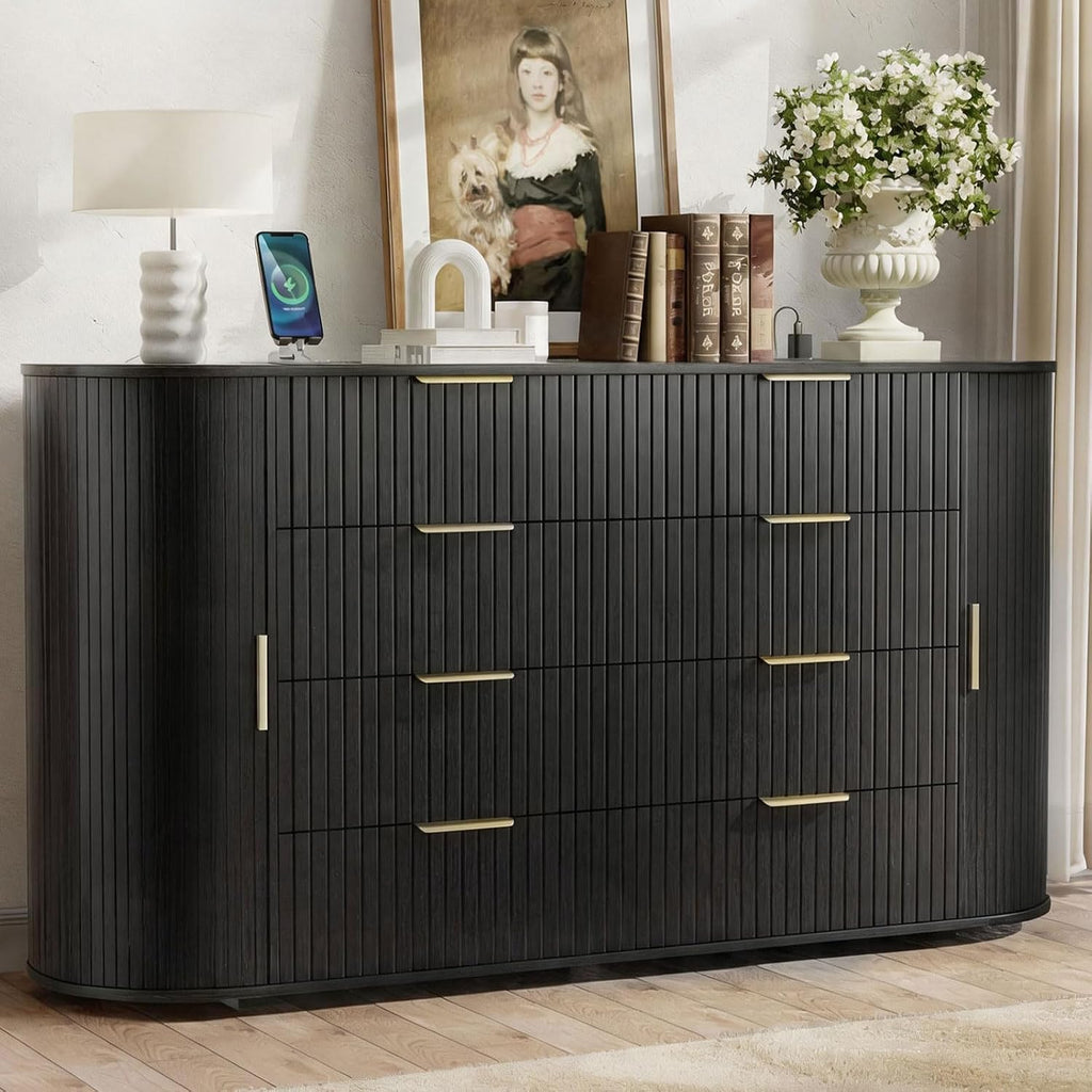 Fluted 8 Drawers Dresser for Bedroom, 55.12" Dressers & Chest of Drawers