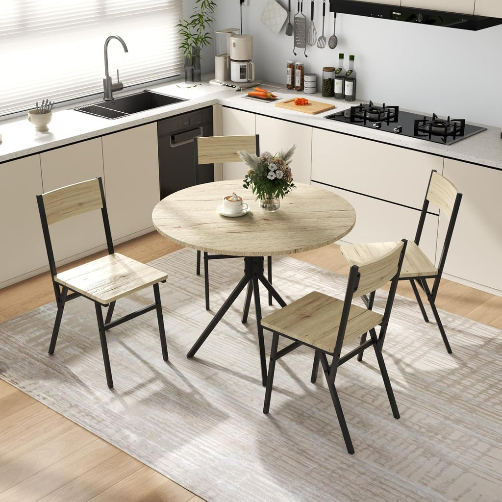 Loomie Round Dining Table Set for 4, 31.5" Small Round Kitchen Table with 4 Chairs, 5 Piece Dining Room Table Set with Steel Legs, Space-Saving Dinner Table, Coffee Table for Small Space