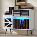 Large Rustic Record Player Stand with Magnetic Door,350 Vinyl Record Storage Cabinet, Record Player Table with Power Outlet and LED Light,Turntable Stand with Wood Legs for Living Room