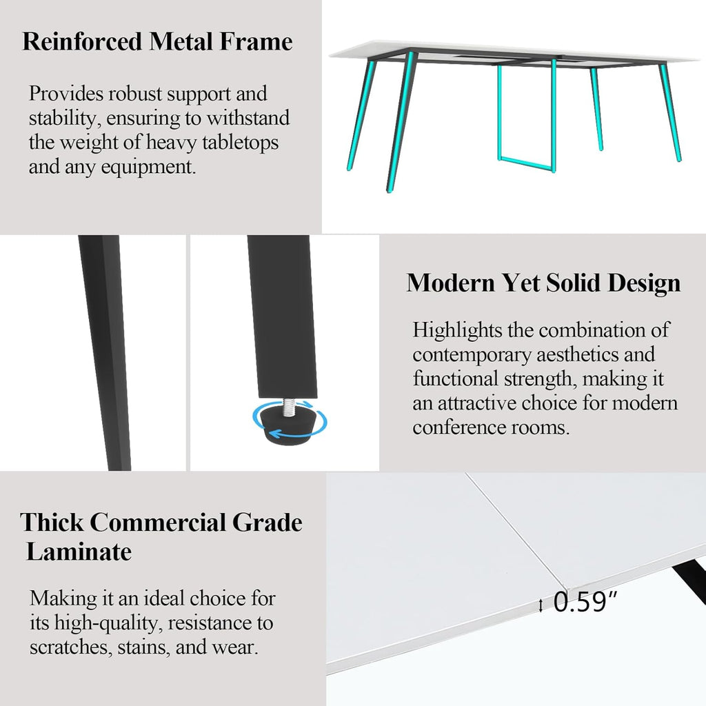 Loomie 8FT Conference Table, 94.49" L x 47.24" W x 29.53" H Meeting Seminar Table with Grommet, Large Boat Shaped Computer Desk, Boardroom Desk for Office Meeting Conference Room,White