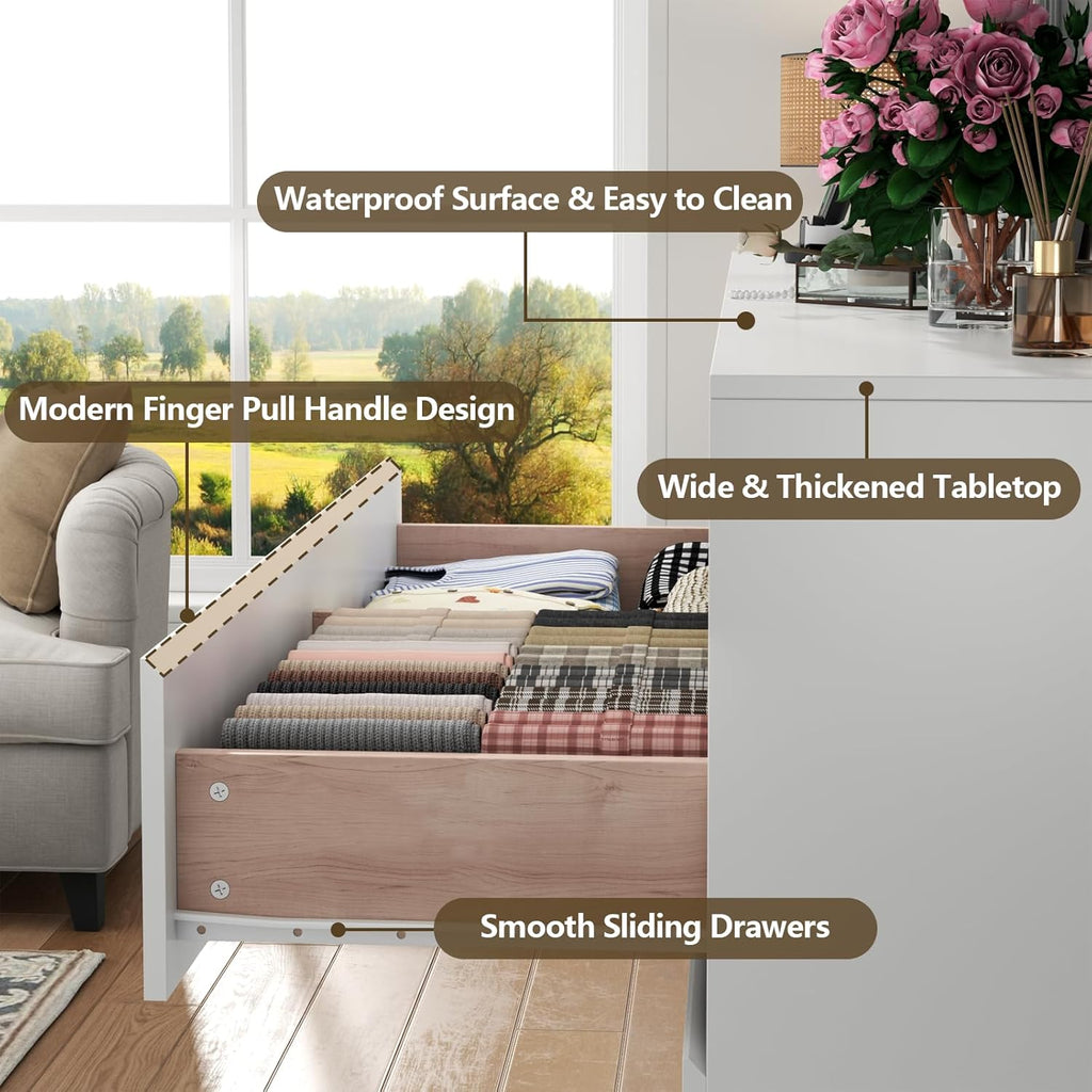 Loomie 12-Cell Divided Drawers White Dresser with Charging Station & Led Lights for Bedroom, Long 63" Wide Dresser TV Stand for TVs up to 75", Large Dressers Organizer with 4 Open Cubbies