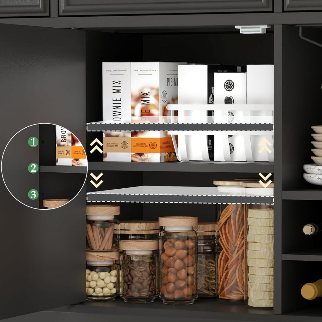 Loomie Wine Bar Cabinet with Pull-Out Trays & Drawers, Liquor Cabinet with Wine Rack & Stemware Holder, Coffee Bar Cabinet with Door & Adjustable Shelf, Kitchen Buffet Cabinet for Home Pub (Black)