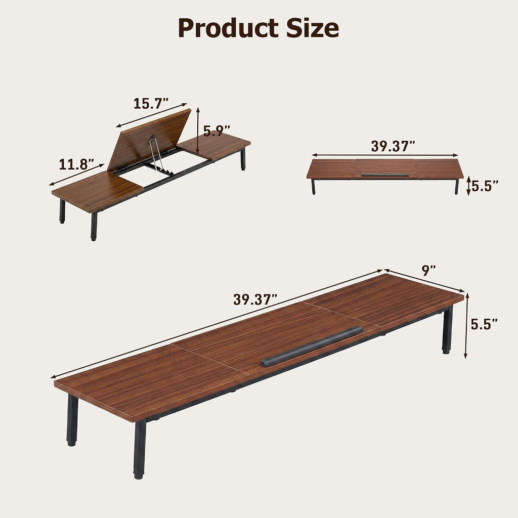 Loomie 39-Inch Dual Monitor Stand Riser with Adjustable Laptop Stand