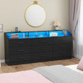 9 Drawer Dresser with Power Outlet, Chest of Drawers with LED Light