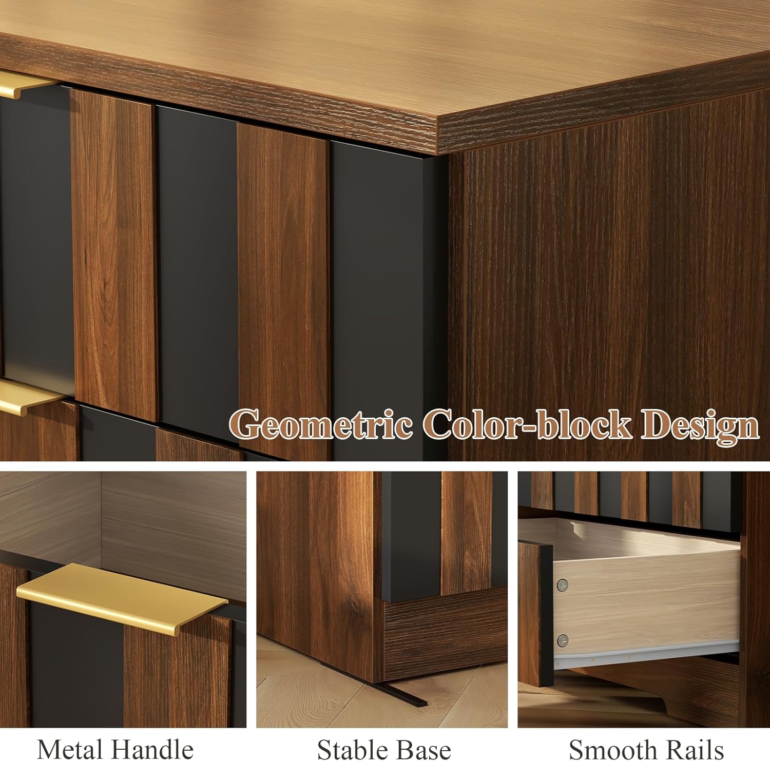 Loomie 8 Drawer Dresser for Bedroom, 47" Wide Chest of Drawers with Anti-Tipping Design, Large Storage Drawers w/Metal Handles, Deep Closet Dresser for Living Room, Entryway, Black-Walnut Color