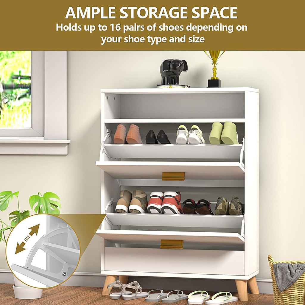 Loomie Shoe Storage Cabinet for Entryway, Free Standing Shoe Organizer with 2 Flip Drawers, Slim Narrow Hidden Shoe Rack Cabinet with Open Shelf, Shoe Cabinet for Hallway, Living Room (Off White)