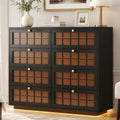 Floating 8 Drawer Dresser for Bedroom, LED Chest of Drawers with Charging Station, Brown Plaid Fronts & Gold Metal Knobs, Modern Dresser TV Stand Storage Organizer for Living Room Hallway Closet