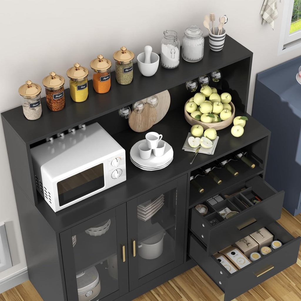 Gyfimoie Modern Bar Cabinet with LED Lights & Drawer,Coffee Bar Station