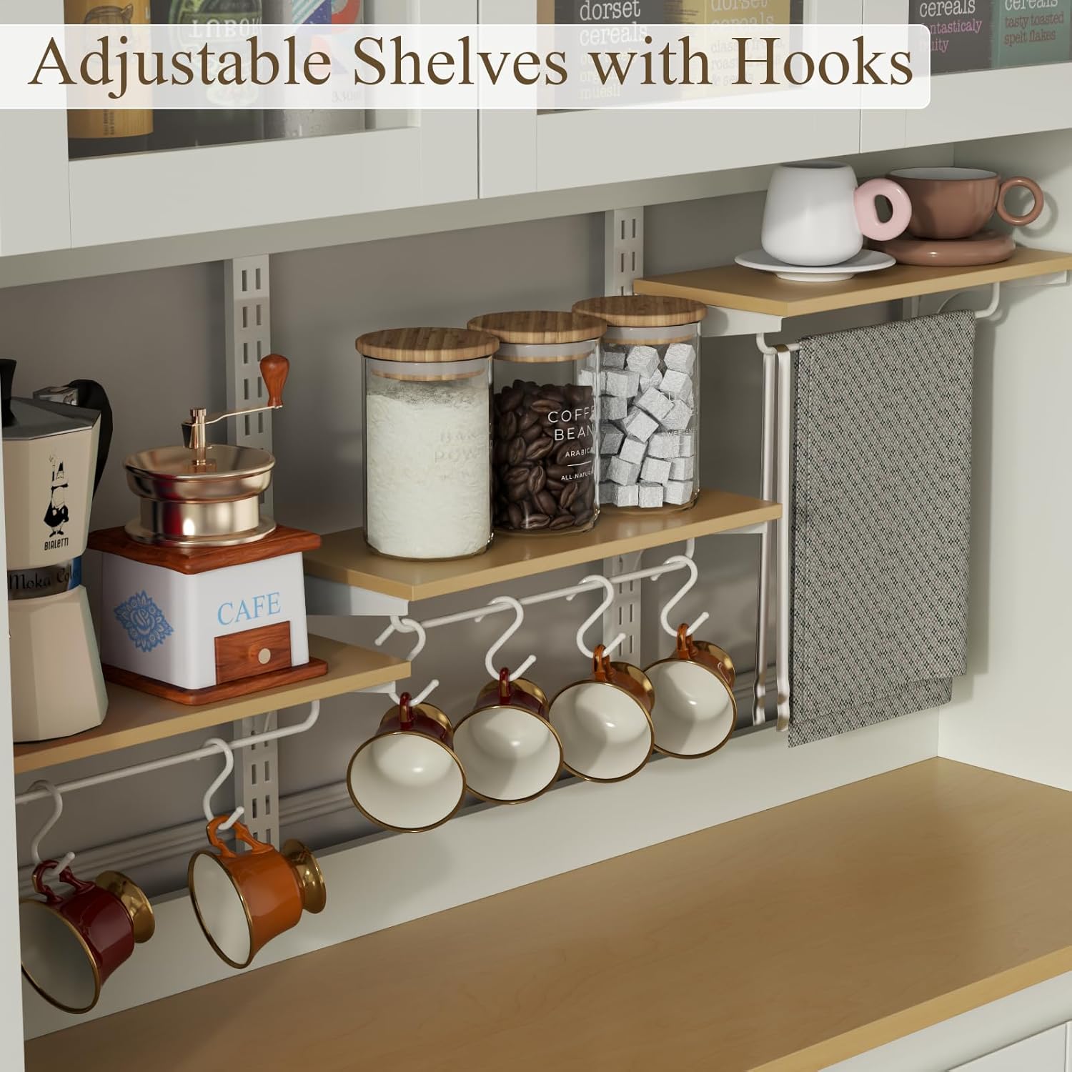 Loomie 71" Tall Kitchen Pantry Storage Cabinet, Large Kitchen Hutch with Glass Doors & 3 Drawers, Freestanding Buffet Cabinet with Adjustable Shelves, Food Pantry for Dining Room, White (White)