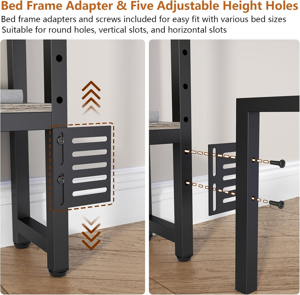 Loomie Headboard for Queen Size Bed with Storage, Headboards with LED Lights & Charging Station, Queen Size Head Board Only with Side 3-Tier Shelves & Bed Adapter for Bedroom,Height Adjustable