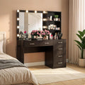 Gyfimoie Black Vanity with Lighted Mirror, 39" Makeup Vanity Desk with 10 Light Bulbs & Power Outlets, 6-Drawer & 3-Storage Shelf Dressing Table for Women Girls Bedroom (Black, 39.4 Inches)